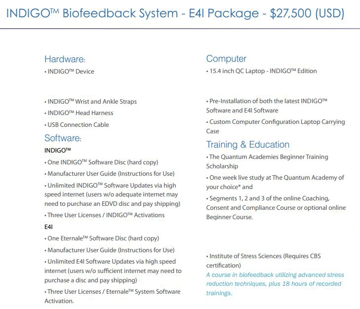 Indigo biofeedback system plus Eternale software E41